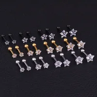 316 Stainless Steel Screw-back Star Zircons Stud Earrings 3mm to 8mm Classical Style Golden IP Plating No Easy Fade Allergy Free 1