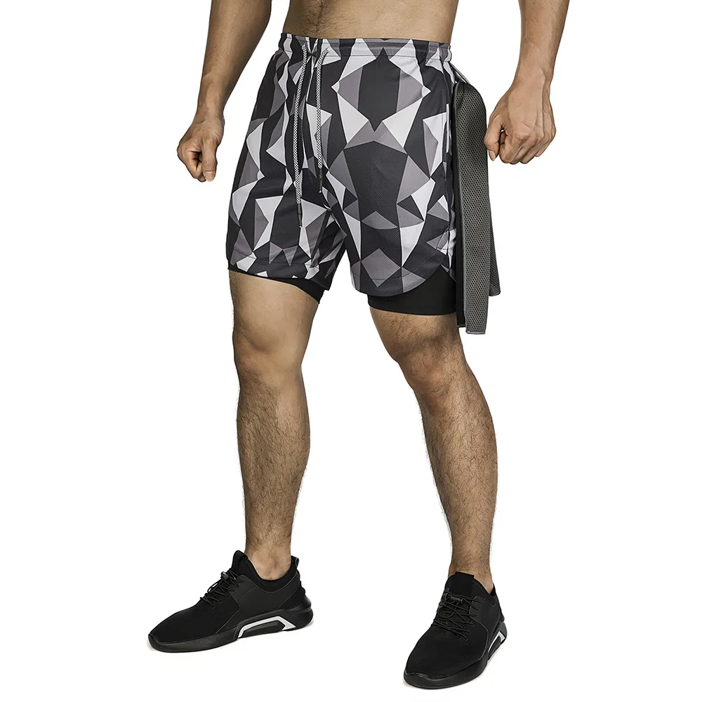 

2020 Camo Running Shorts Men 2 In 1 Double-deck Quick Dry GYM Sport Shorts Fitness Jogging Workout Shorts Men Sports Short Pants