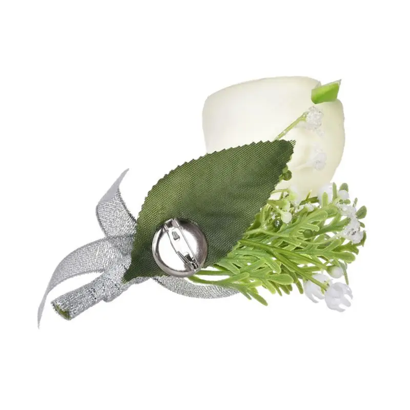 Wedding Bridal Groom Men Calla Lily Brooch Pin Artificial Flower Corsage Rhinestone Ribbon Jewelry Clip-on Boutonniere Decor