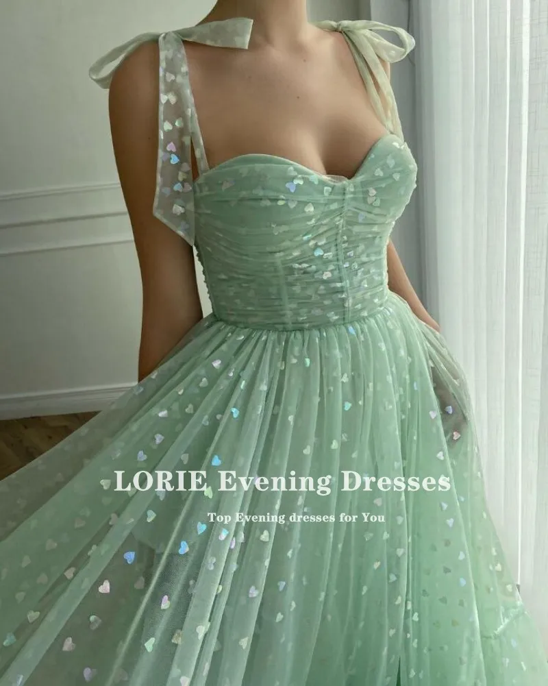 LORIE Shiny Fairy Prom Dresses Sweetheart Mint Green Tulle Tea Length Wedding Party Gown Short Graduation Robes de cocktail