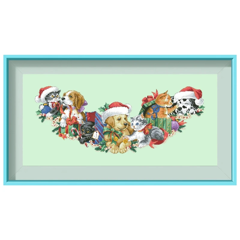 Frisky Friends Tree Skirt Kit Punto Croce Dreampattern Ricamo Set Di Ricamo 18Ct 14Ct 11Ct Verde Chiaro Fai Da Te Fatto A Mano