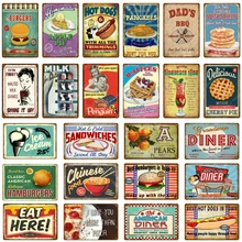 Американская Закусочная плакат китайская еда блинчики гамбургеры пироги металлические оловянные знаки Кафе Кухня магазин украшение винтажная табличка декор стен