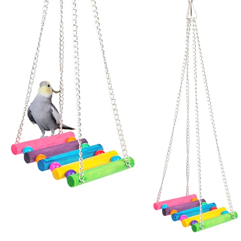 2PCS Parrot Swing Toy Wooden Bird Ladder Toy Parrot Hanging Cockatiel Stand Bird Cage Parakeet Perch Accessories