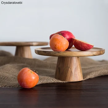 

High Stand Wooden Cake Plate Creative Food Serving Trays Multi-Use Eco Naural Wood Dessert Fruit Snack Tray Home Decor