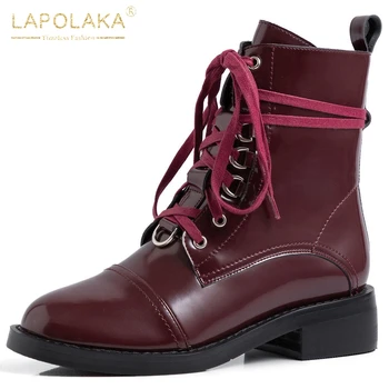 

Lapolaka 2020 Luxury Brand Punk Street Cool Genuine Leather Shoelaces Boots Woman Shoes Women Motorcycle Boots Female