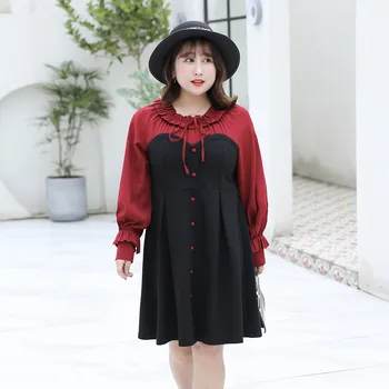 

Women's spring button stitching dress plus size knee length casual dress 100Kg can be worn