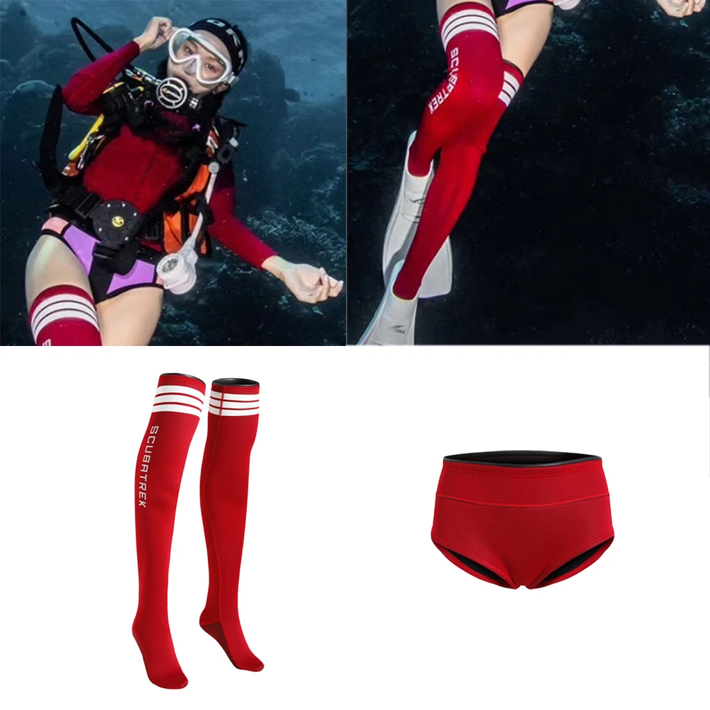 Neoprene Women Wetsuit Shorts Briefs Stocking Anti-Slip Swimwear Bikini Red