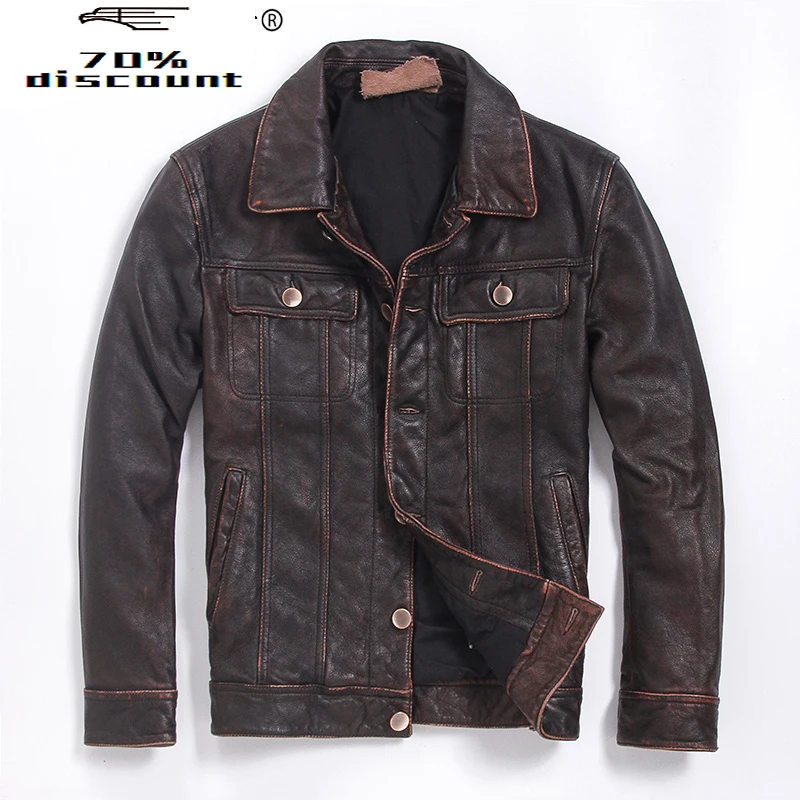 

Genuine Cow Leather Jacket Men Vintage Real Cowhide Coat Plus Size Motorcycle Jackets Cazadora Cuero M-L-Z-22 KJ2320