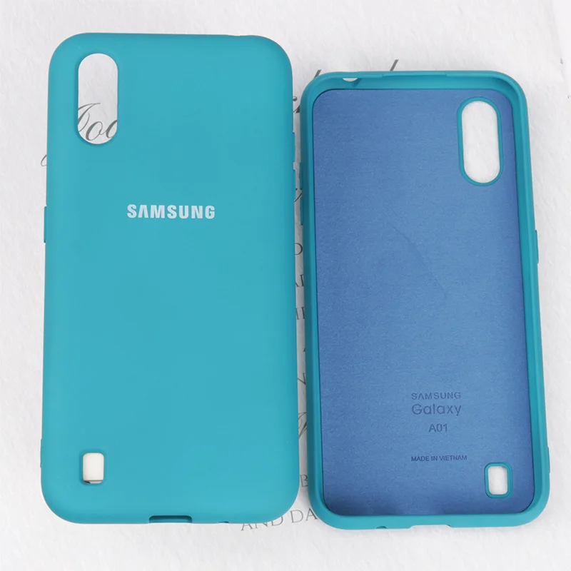 mobile flip cover Original Samsung Galaxy A01 High Quality Liquid Silicone Case Silky Soft-Touch Back Cover For Galaxy A01 SM-A015A Phone Shell phone pouch bag