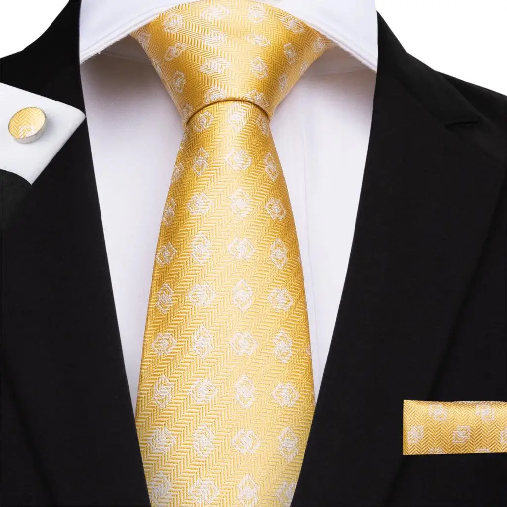 Дизайнерский Модный мужской галстук золотой синий желтый Пейсли высококачественный Шелковый Свадебный галстук для мужчин DiBanGu Hanky запонки подарочный галстук набор - Цвет: SJT-7085
