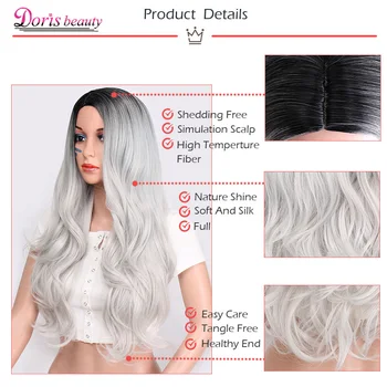 Doris beauty Synthetic Long Wavy Ombre Gray Wig for Woman Cosplay Wig Brown Red Black Blonde Heat Resistant Fiber 4