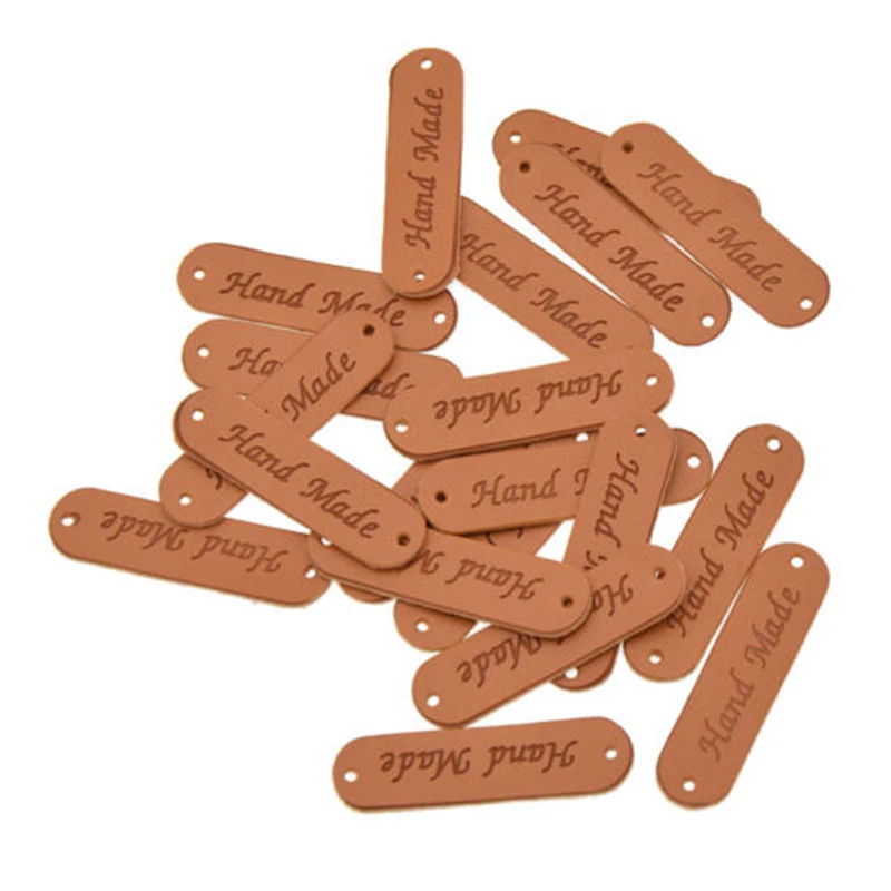

20Pcs Handmade Label Tags Clothing Sewing Craft Patch DIY Trims PU Leather Hand Made 1.2x4.5cm