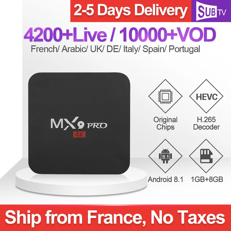 

Full HD SUBTV France Box MX9pro Android TV Box 1 Year IPTV France Arabic Italy Portugal Spain IPTV Subscription UK Germany IP TV