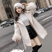 Шерстяное пальто для женщин осенняя одежда-новые продукты корейский стиль отложной воротник на шнуровке Талия обнимает похудение средней длины