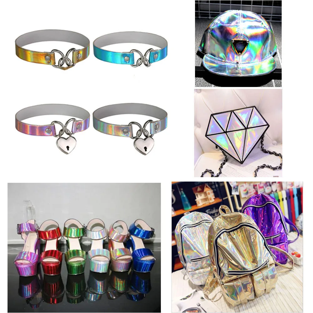3D Laser Holographic Rainbow Mirrored Leather Bag Dress PU Leather Fabric Craft Cloth DIY Material A5 20cm x 15cm