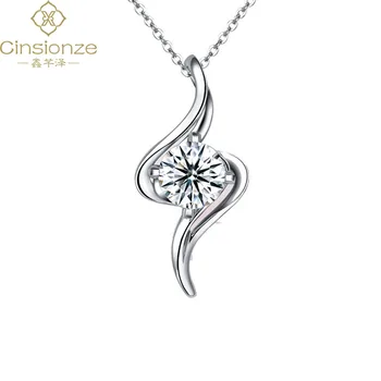 

Cinsionze Women's Fine Jewelry Necklace Classic 925 Sterling Silver Chain 1CT Moissanite Diamnod Pedant Necklace Gifts 1 Carat