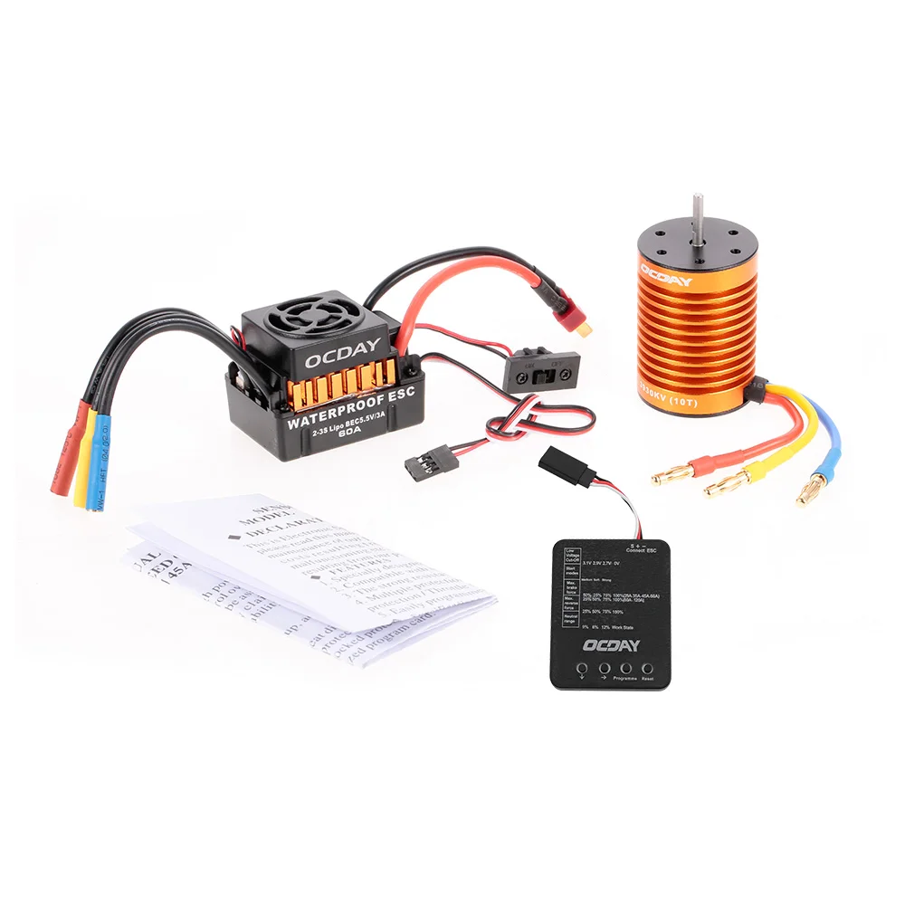 

Waterproof 60A Brushless Car Electronic Speed Control ESC + 10T 3930KV 4P Sensorless Brushless Motor + Programming Board