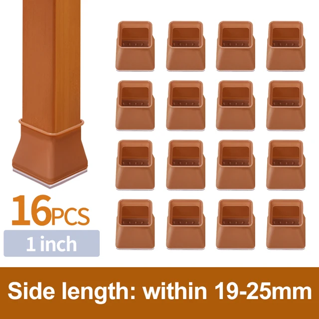 16PCS Silicone Chair Leg Cover Felt Bottom Round Square Furniture Feet Caps Floor Protector Pads for Chair Leg Black Brown White Side 19-25mm 16PCS