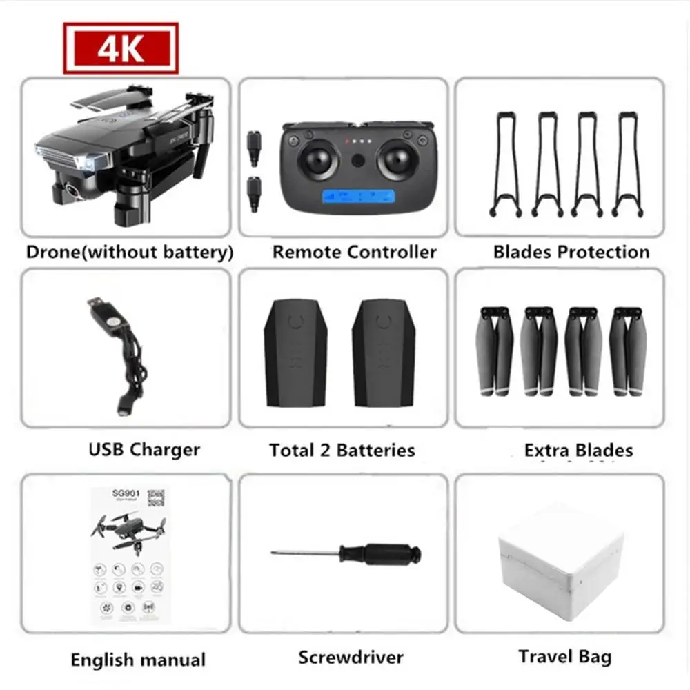 ZLL SG901 камера Дрон 4K HD Двойная камера дроны следят за мной Квадрокоптер FPV Профессиональные с GPS долгий срок службы батареи - Цвет: 4K 2 battery