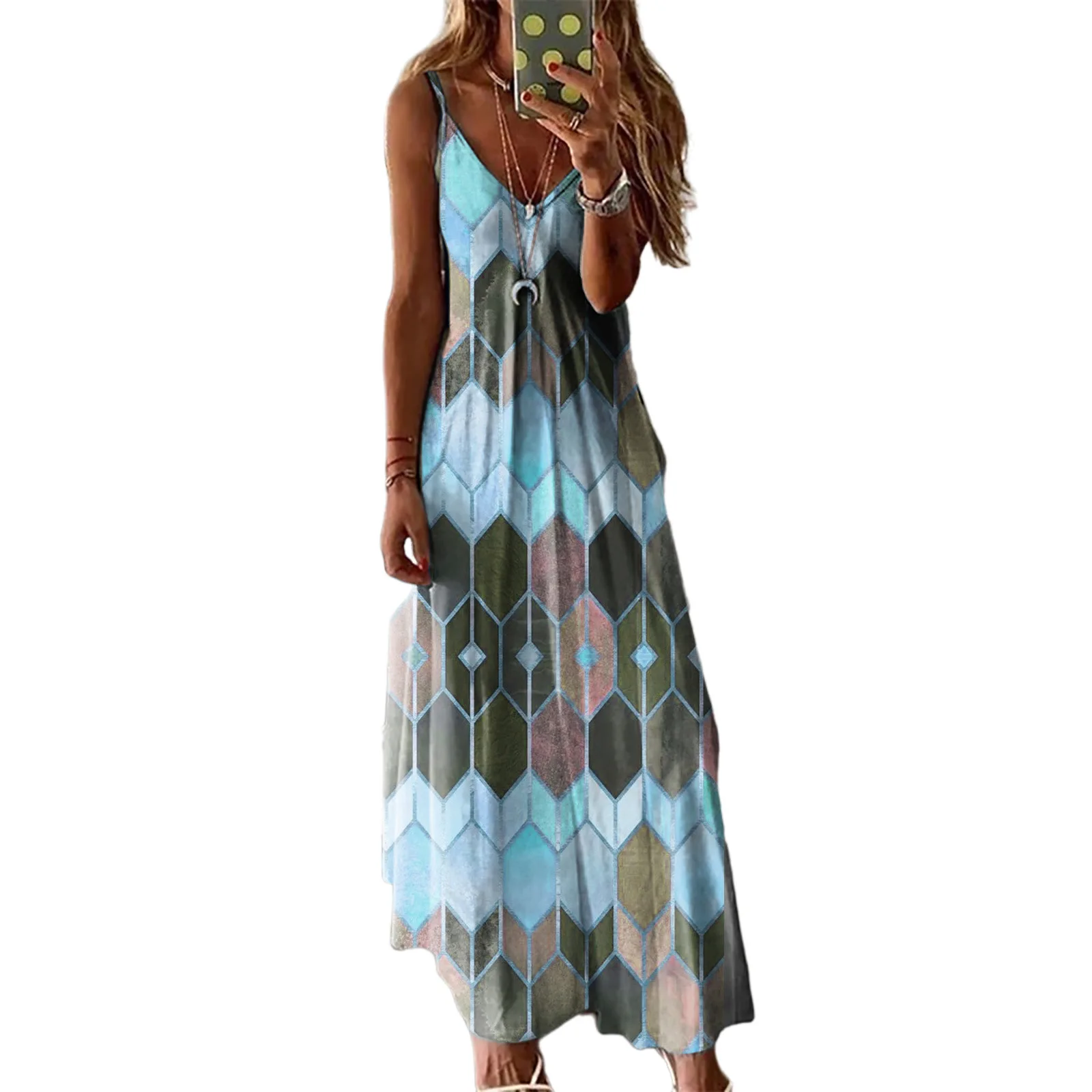 Women Dresses Ladies Sleeveless V-Neck Camisole A-Line Camisole Casual Printed Long Dress for Women 2021 Fashion Mujer Vestido bridesmaid dresses