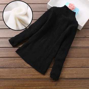 

2019 Autumn Kids Winter Plush Pulover Sweater Dress Little Girl Turtleneck Winter Top Clothing High Neck Sweater Children 3-12