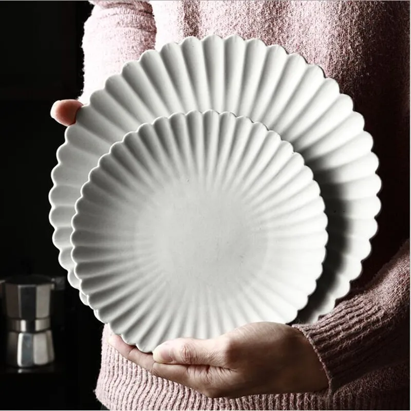 Gray Petal Dinner Plate Unglazed Ceramic Kitchen Tray Food Dishes Rice Salad Plates Soup Bowl 1pcs Sale