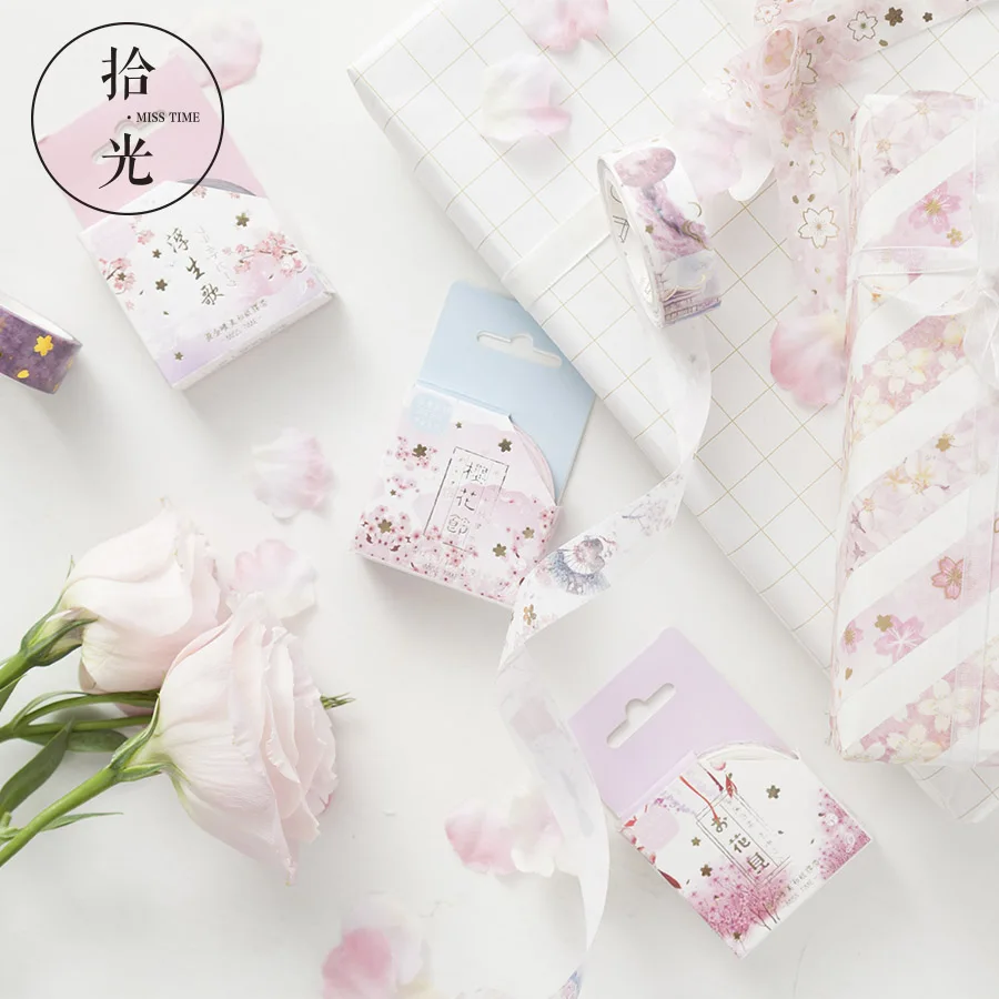 

1PC cute cat tape , Pink foil Cherry Blossom Floral Tape Flower Washi Tape, grid tape Scrapbook Supplies Stickers Scrapbooking