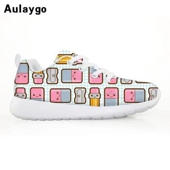 

Aulaygo Cartoon School Pen Design Children Kids Shoes Girls School Bu Printing Mesh Breathable Sport Run Sneakers Casual Flat