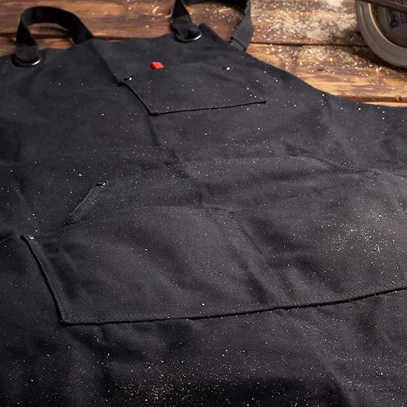 Canvas Work Apron with Tool Pockets Cross-Back Straps & Adjustable Apron Heavy Duty Apron With Pockets For Men and Women