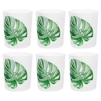 

12 Pcs Candle Cup Glass Candle Holder Creative Candlestick Printing With Monstera Deliciosa Pattern Candle Holder For Desktop