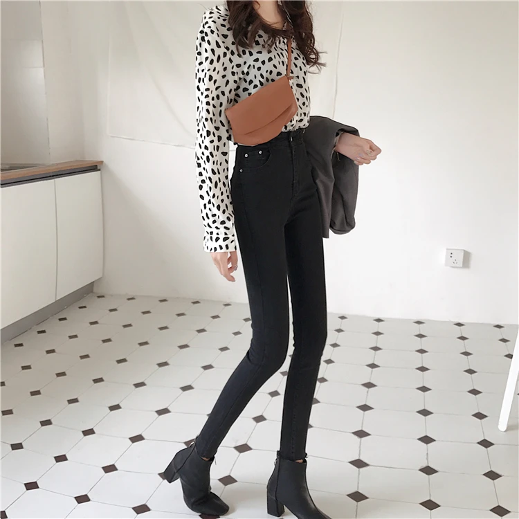 Retro slim chic slim waist pencil pants high waist stretch jeans