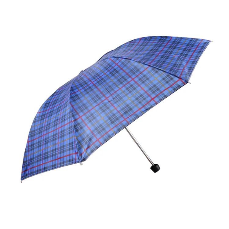 

[Upgraded] Three Fold Collapsable Pole Plaid Umbrella Creative Portable Simple Retro Plaid All-Weather Umbrella