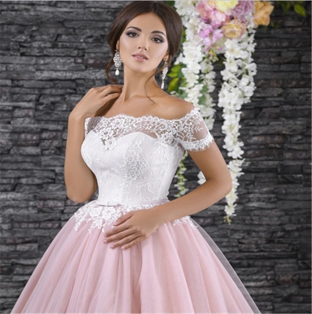 Розовые тюлевые Бальные платья с открытыми плечами, кружевные и тюлевые аппликации на заказ vestidos de 15 anos vestidos