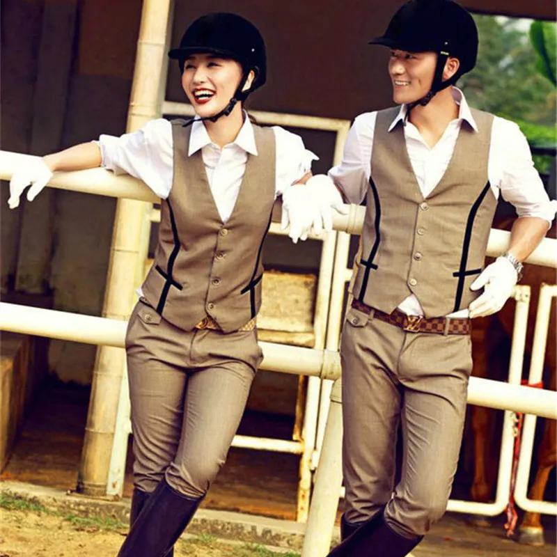 Horse Riding Clothes Women Men Vest Shirt Pants Set 3 Piece Horse Rider