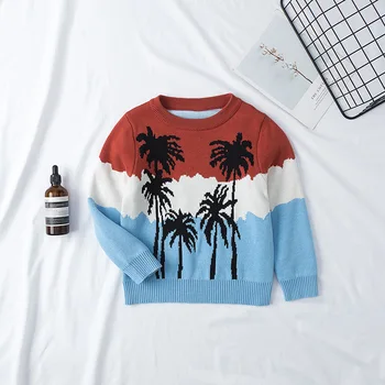 

WLG baby casual sweaters kids boys girls autumn winter coconut trees pattern o0neck long sleeve sweater children clothes