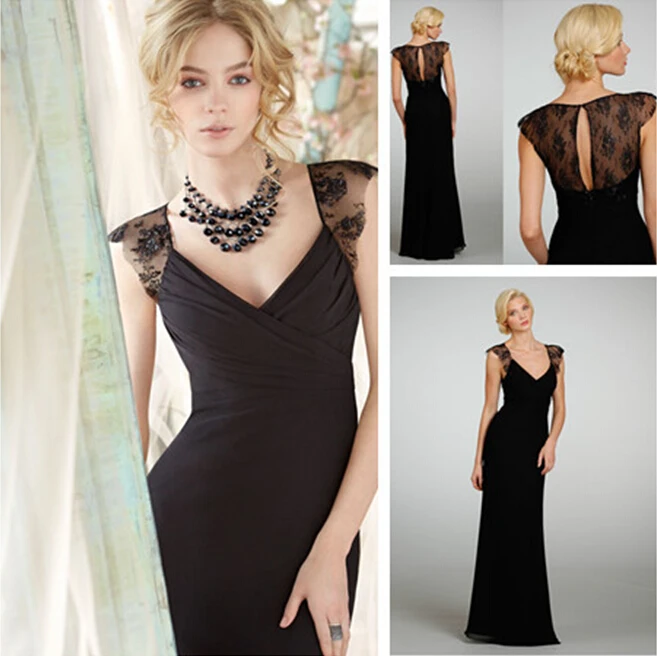 ^*Best Offers Hot Sexy V-hals Cap Sleeve Black Lace Chiffon 2018 See Through Back Lange Floor Lengte Vestido Formele Bruidsmeisje Jurken ^*Best Offers Hot Sexy V-hals Cap Sleeve Black Lace Chiffon 2018 See Through Back Lange Floor Lengte Vestido Formele Bruidsmeisje Jurken