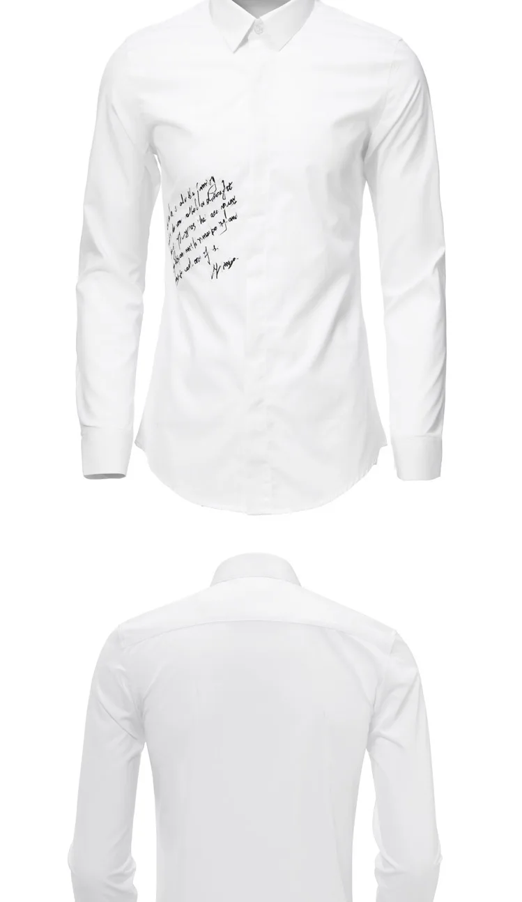 Брендовые мужские рубашки с длинным рукавом Slim Chemise homme сплошной цвет буквы вышивка рубашки для мужчин повседневные деловые мужские рубашки