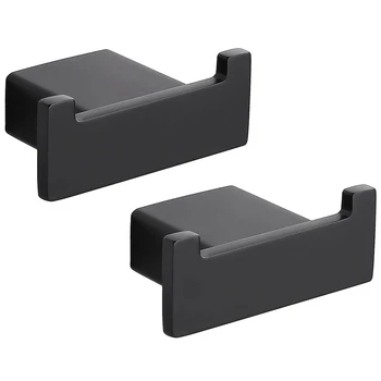 

Double Towel Hook for Bathroom, Stainless Steel Bath Robe Hook Wall Mount, Square Hook Matte Black,2 Pack