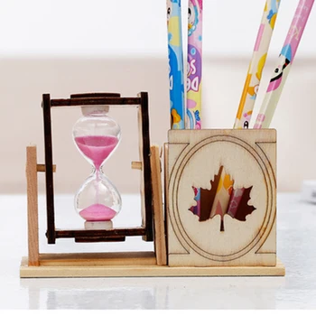 

Multifunctional pen holder wooden storage box, hourglass timer, maple leaf pattern, exquisite gift decoration, table decoration,