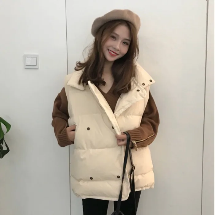 

Autumn And Winter 2019 New Style Korean-style College Style Loose-Fit Stand Collar Cardigan Waistcoat Cotton-padded Clothes Stud