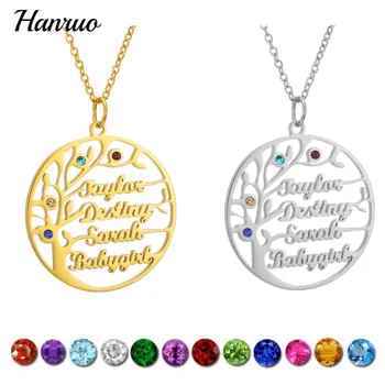 

Personalized Tree Of Life Custom Name Necklace With Birth Stone Stainless Steel Gold Nameplate Necklaces Women Men Letter Choker