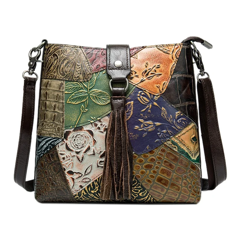 

Women's Stitching Shoulder Bag Tassel Messenger Bag Handbag Patchwork Shoulder Bag Women's Large Capacity Bag