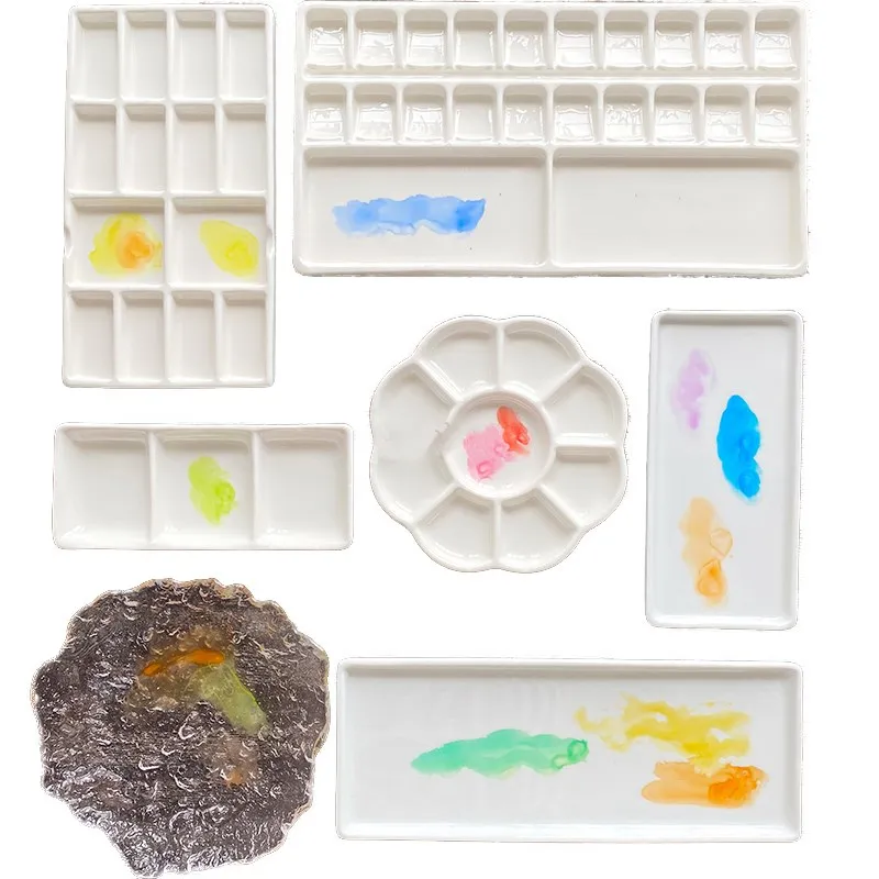 Ceramic Watercolor Palette Multi-cell White Porcelain Professional Painting Supplies