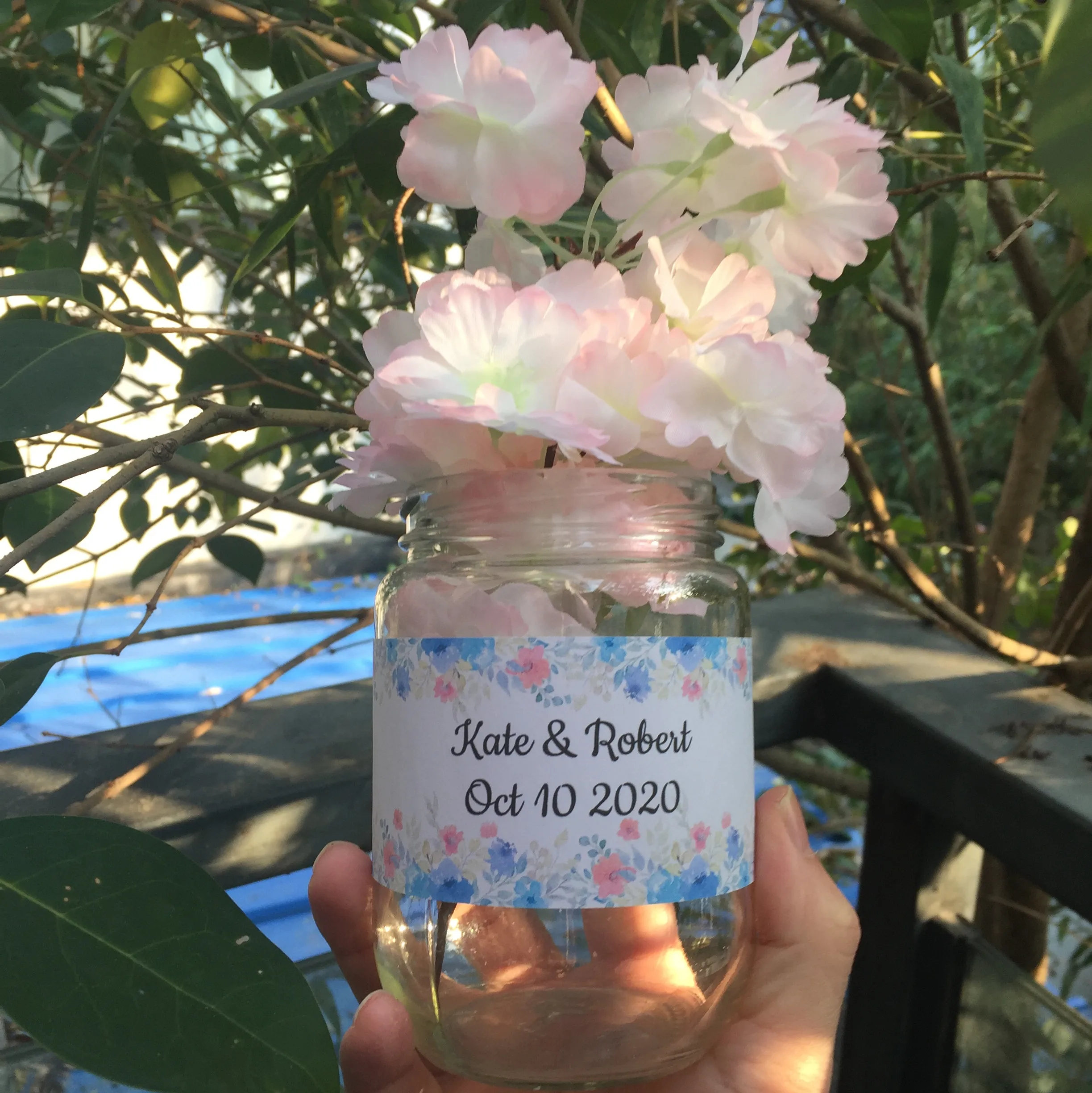 

24 Pieces Custom Your Text Wedding Water Bottle Stickers Personalized Name and Date Bottle Wraps (Bottle is not included)