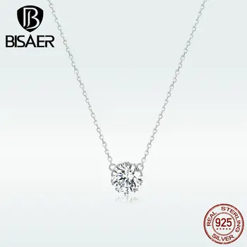

BISAER Pendant Necklace Authentic 925 Sterling Silver Elegant Classic Design Necklace Shining Jewelry Wedding Engagement HVN085