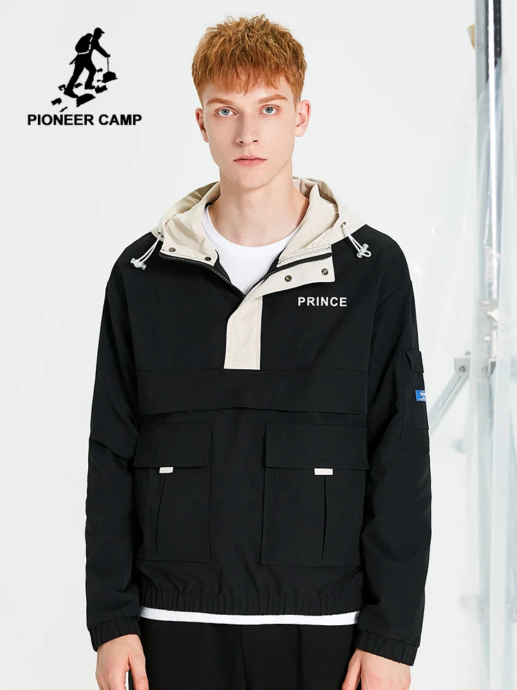 Мужская уличная куртка Pioneer Camp черная Свободная с капюшоном и передним карманом