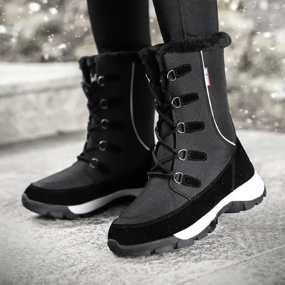 Женские зимние ботинки; зимние ботинки на платформе; нескользящие ботинки из толстого плюша; модная женская зимняя обувь; теплые меховые ботинки; botas mujer - Цвет: Black