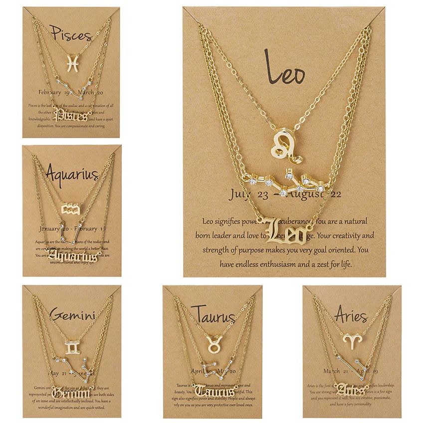 New Zodiac Constellation Necklaces Jewelry for Women Antique Style Designed 12 Horoscope Taurus Aries Leo Necklaces Jewelry Gift
