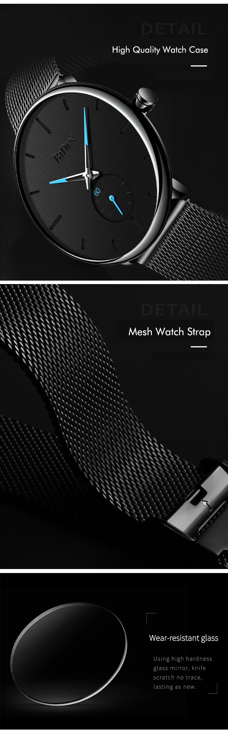 Reloj Hombre BIDEN Top Brand Luxury Men Watches Waterproof Ultra Thin Date Wrist Watch Male Mesh Strap Casual Quartz Clock