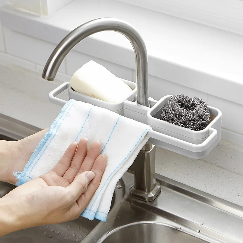 Sink Faucet Cloth Drain Rack Holder Shelf Kitchen Sponge Soap Storage Organizer 